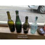 *FOUR OLD GREEN GLASS WINE BOTTLES / LOCATED AT VICTORIA ANTIQUES, WADEBRIDGE, PL27 7DD