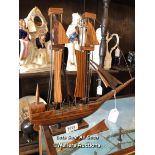 *MODEL WOODEN SHIP, 34CM HIGH / LOCATED AT VICTORIA ANTIQUES, WADEBRIDGE, PL27 7DD