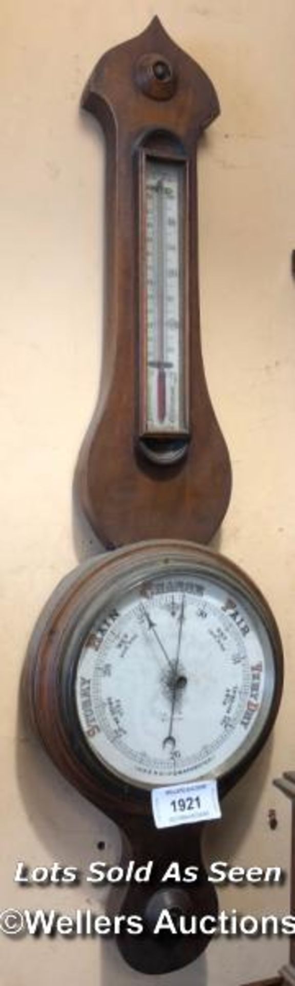 *WALNUT ANEROID BAROMETER / LOCATED AT VICTORIA ANTIQUES, WADEBRIDGE, PL27 7DD