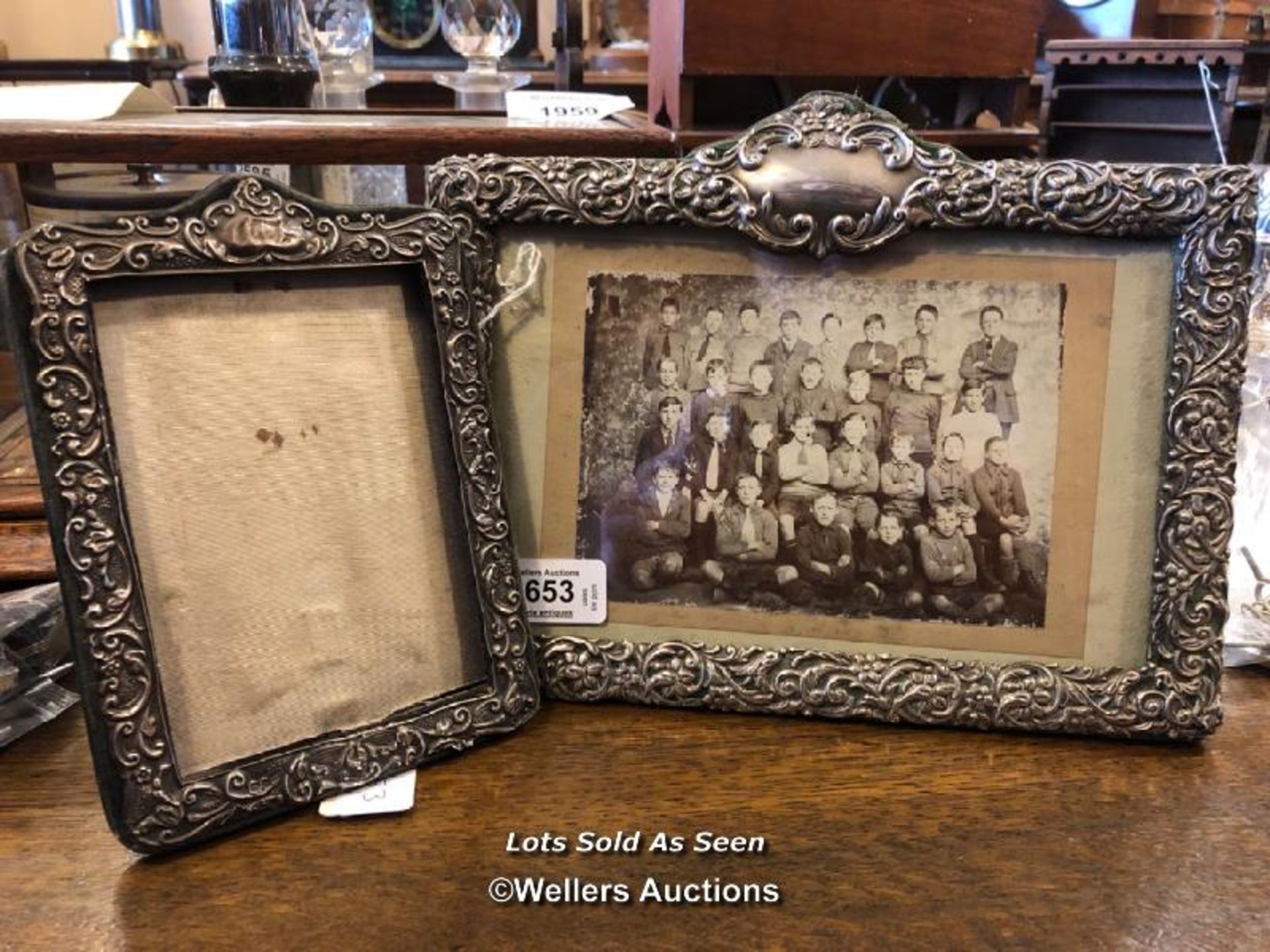 *TWO ANTIQUE SILVER PHOTOGRAPH FRAMES, WORN / LOCATED AT VICTORIA ANTIQUES, WADEBRIDGE, PL27 7DD