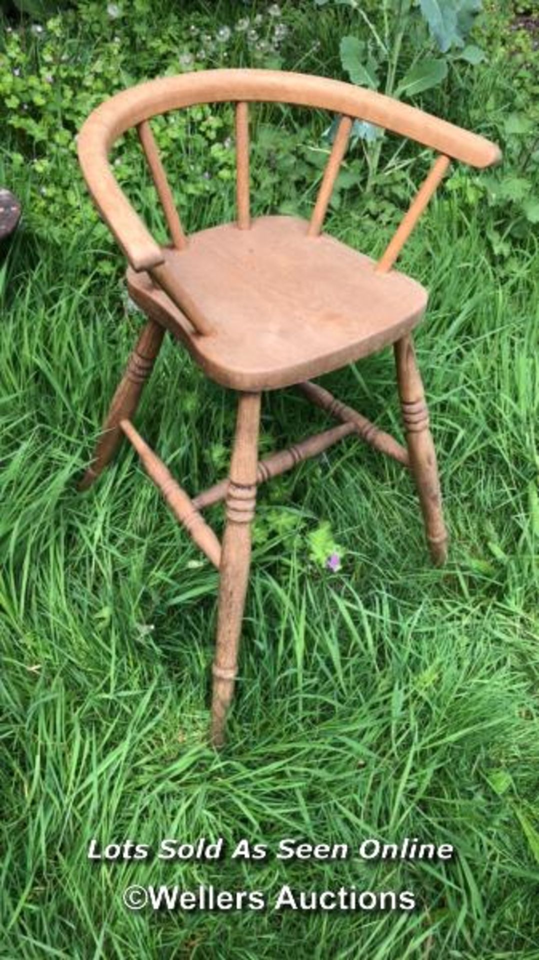 CHILDRENS WOODEN HIGH CHAIR, 69CM (H) / COLLECTION LOCATION: WEST BYFLEET (KT14), FULL ADDRESS AND