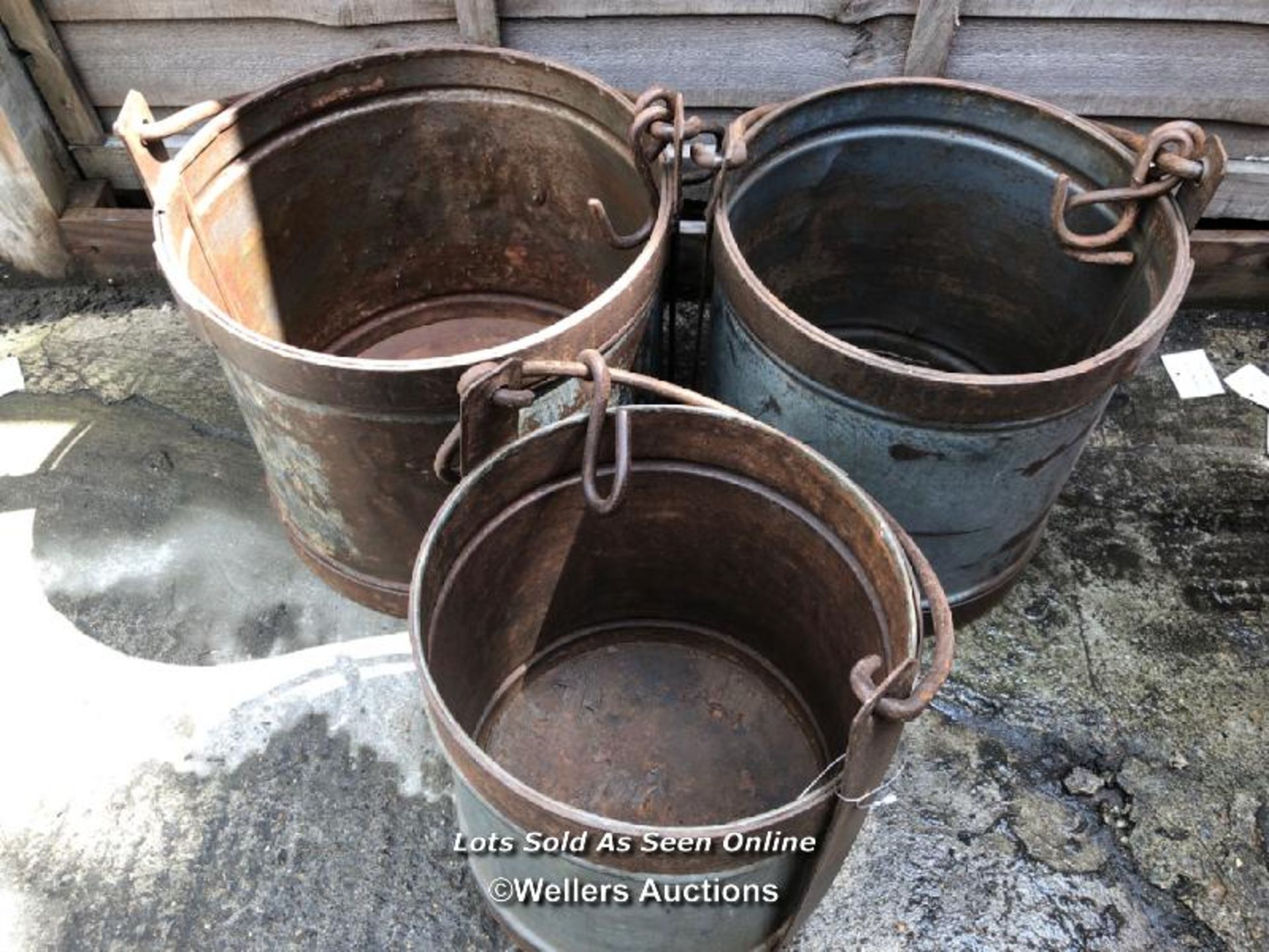 *3X MILK CHURN BUCKETS WITH HANDLES, LARGEST 42CM (H) X 40CM (DIA) / COLLECTION LOCATION: WELLERS - Image 2 of 2