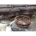 *3X SET OF 3X FRETTED BOWLS, LARGEST 13CM (H) X 36CM (DIA) / COLLECTION LOCATION: WELLERS