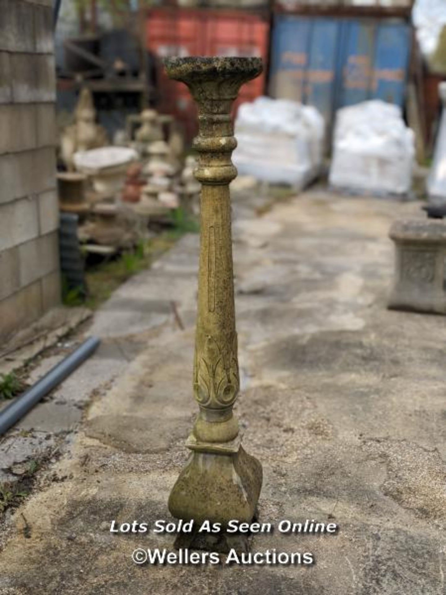 *RECONSTITUTED STONE CANDLESTICK, 126CM (H), TOP: 22CM X 22CM, BASE: 23CM X 23CM / COLLECTION