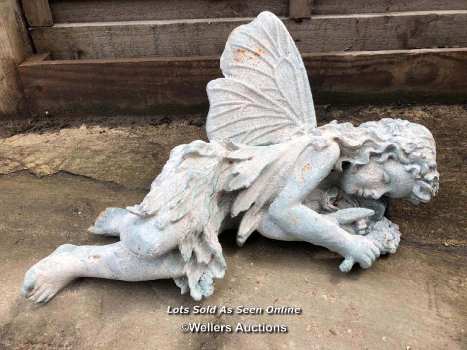 *CAST IRON SLEEPING FAIRY, 22CM (H) X 40CM (L) / COLLECTION LOCATION: WELLERS AUCTIONS (GU1 4SJ)