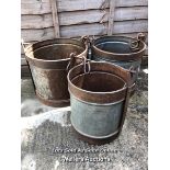 *3X MILK CHURN BUCKETS WITH HANDLES, LARGEST 42CM (H) X 40CM (DIA) / COLLECTION LOCATION: WELLERS