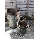 *3X MILK CHURN BUCKETS WITH HANDLES, LARGEST 50CM (H) X 40CM (DIA) / COLLECTION LOCATION: WELLERS