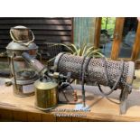 ANCHOR OIL LANTERN, VINTAGE MAX SIEVERT LIGHTER AND AN OLD ELECTRIC HEATER / COLLECTION LOCATION: