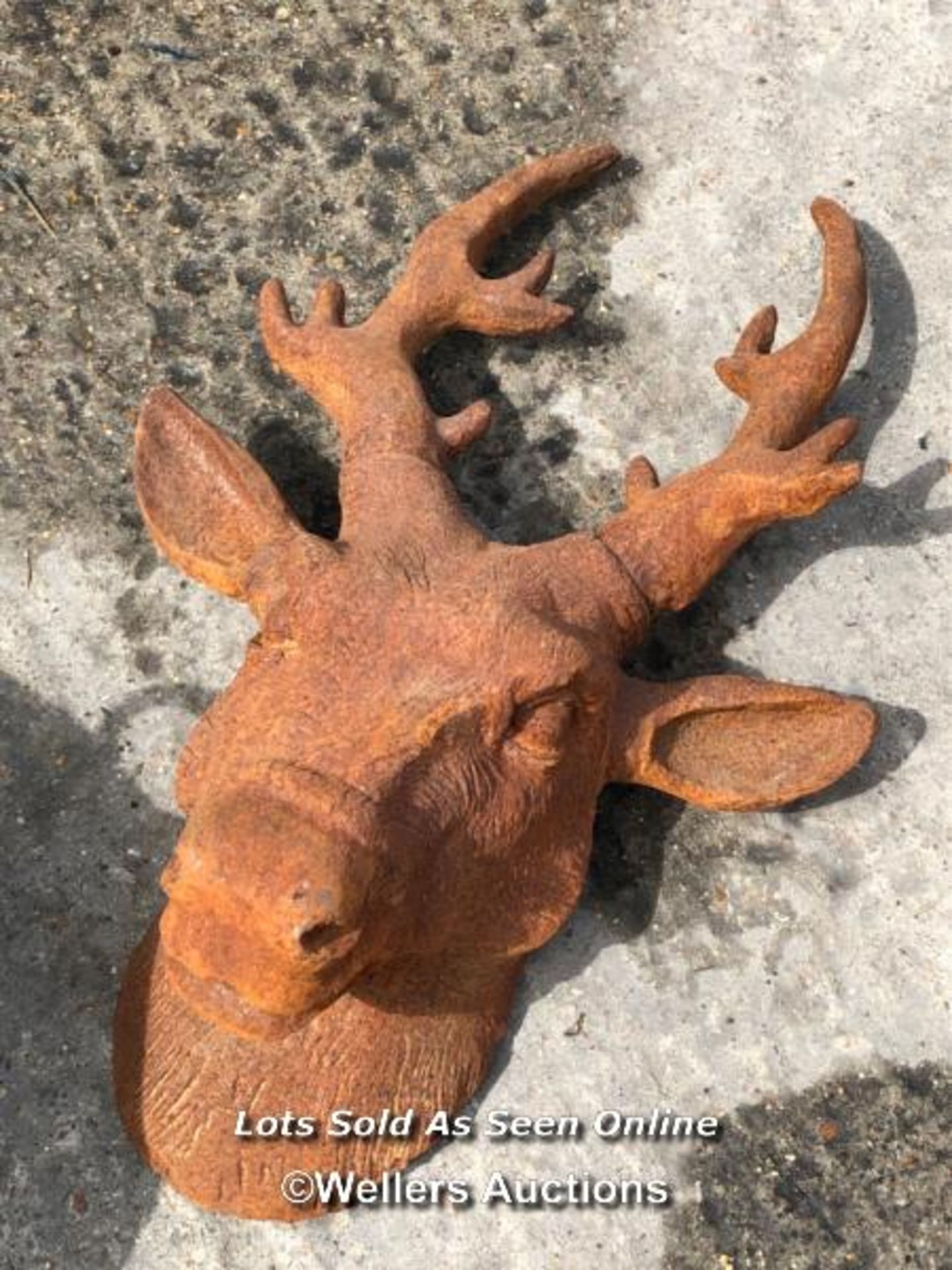 *CAST IRON DEER HEAD WALL PLAQUE, 60CM (H) X 40CM (W) / COLLECTION LOCATION: WELLERS AUCTIONS (GU1