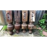 4X BULBUS TURNED AND CARVED VICTORIAN MAHOGANY SNOOKER TABLE LEGS, 78CM (H) / COLLECTION LOCATION: