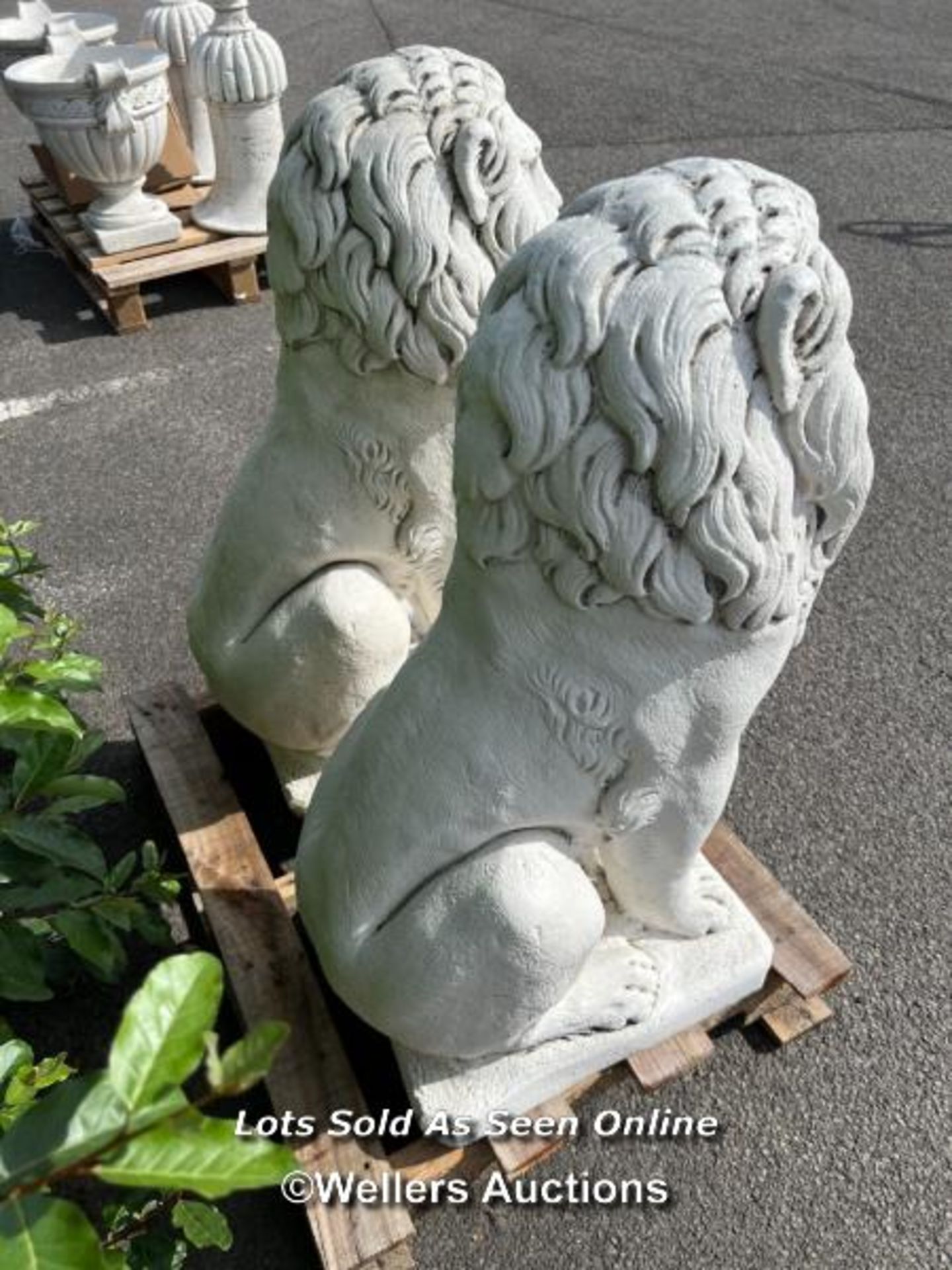 *PAIR OF SITTING LIONS IN CAST STONE AND WHITE CRUSHED MARBLE, EACH IS 80CM (H), 49CM X 30CM AT - Image 5 of 5