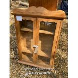 PINE GLASS DISPLAY CABINET, 58CM (H) X 39CM (W) X 11CM (D) / COLLECTION LOCATION: WOKING (GU24),