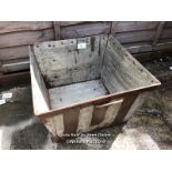 *LARGE SQUARE GALVANISED PLANTER WITH HANDLES, 37CM (H) X 55CM (W) X 53CM (D) / COLLECTION LOCATION: