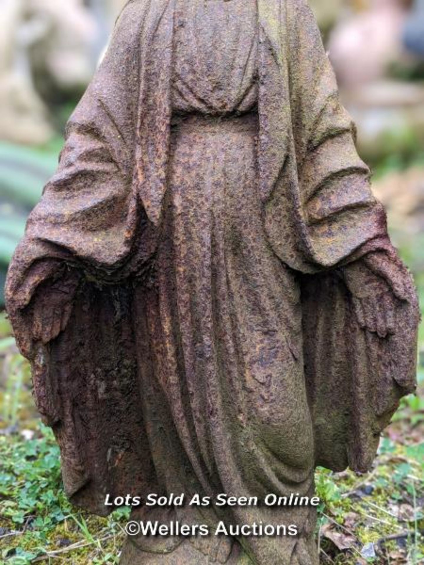 *CAST IRON MARY STATUE, 60CM (H) X 27CM (W), BASE: 18CM (DIA) / COLLECTION LOCATION: ALBOURNE (BN6), - Image 3 of 3