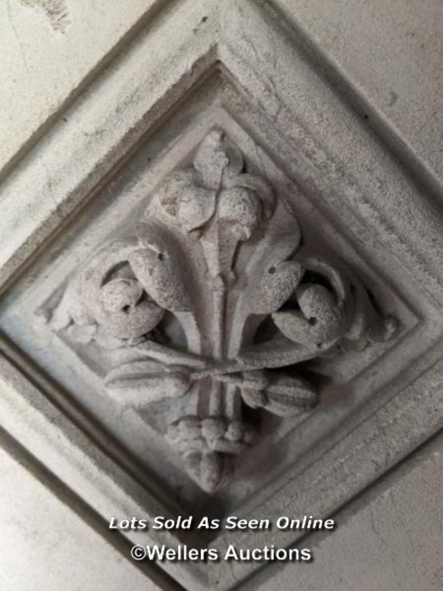 STONE PULPIT, WITH SEVERAL INTRICATE CARVINGS ON EACH ANGLE, 185CM (H) X 95CM (W) X 100CM (D), - Image 7 of 10