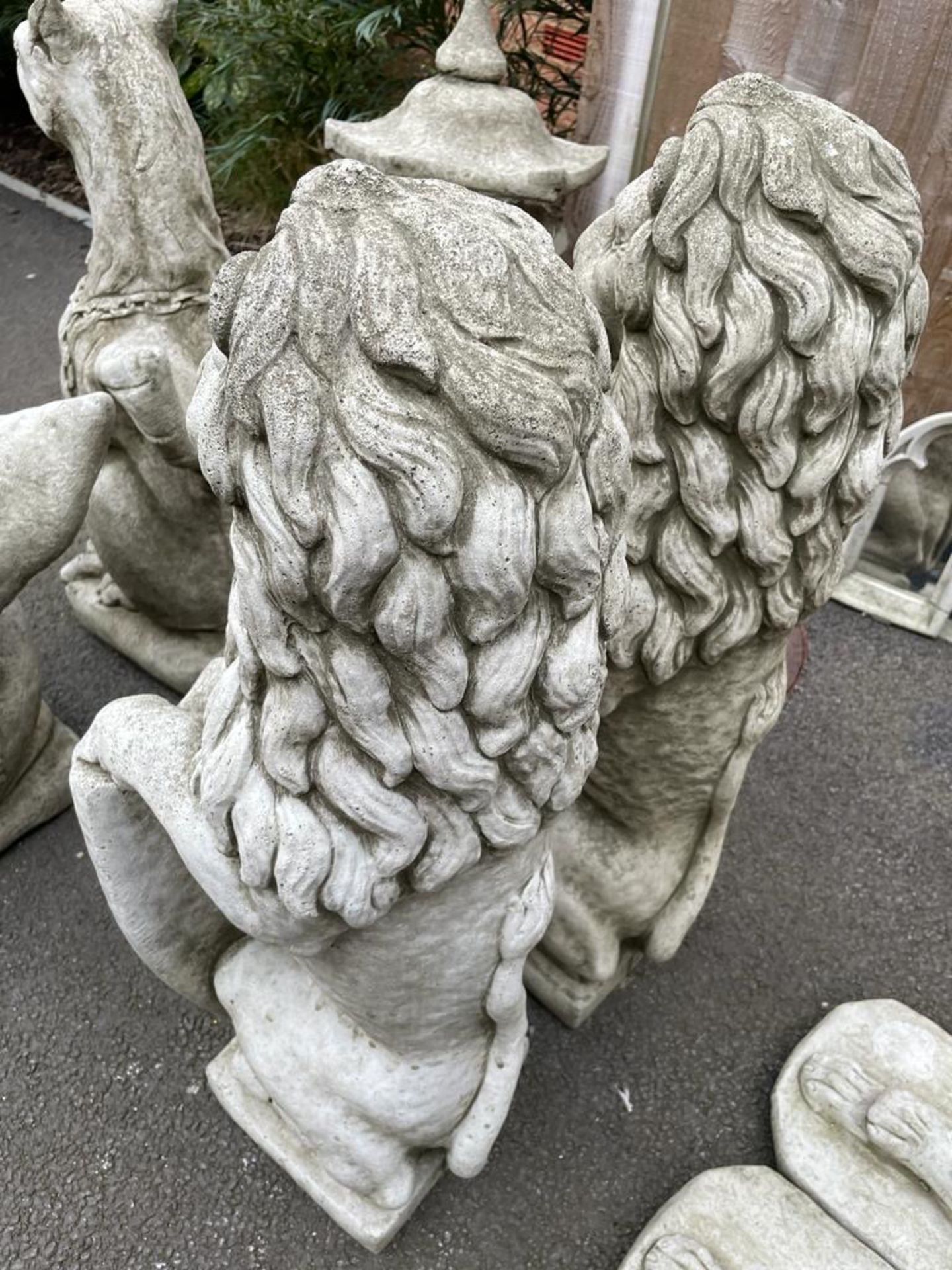 PAIR OF STONE ARMORIAL LIONS, 79CM (H) / COLLECTION LOCATION: WELLERS AUCTIONS (GU1 4SJ) - Image 2 of 3