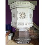 STONE PULPIT, WITH SEVERAL INTRICATE CARVINGS ON EACH ANGLE, 185CM (H) X 95CM (W) X 100CM (D),