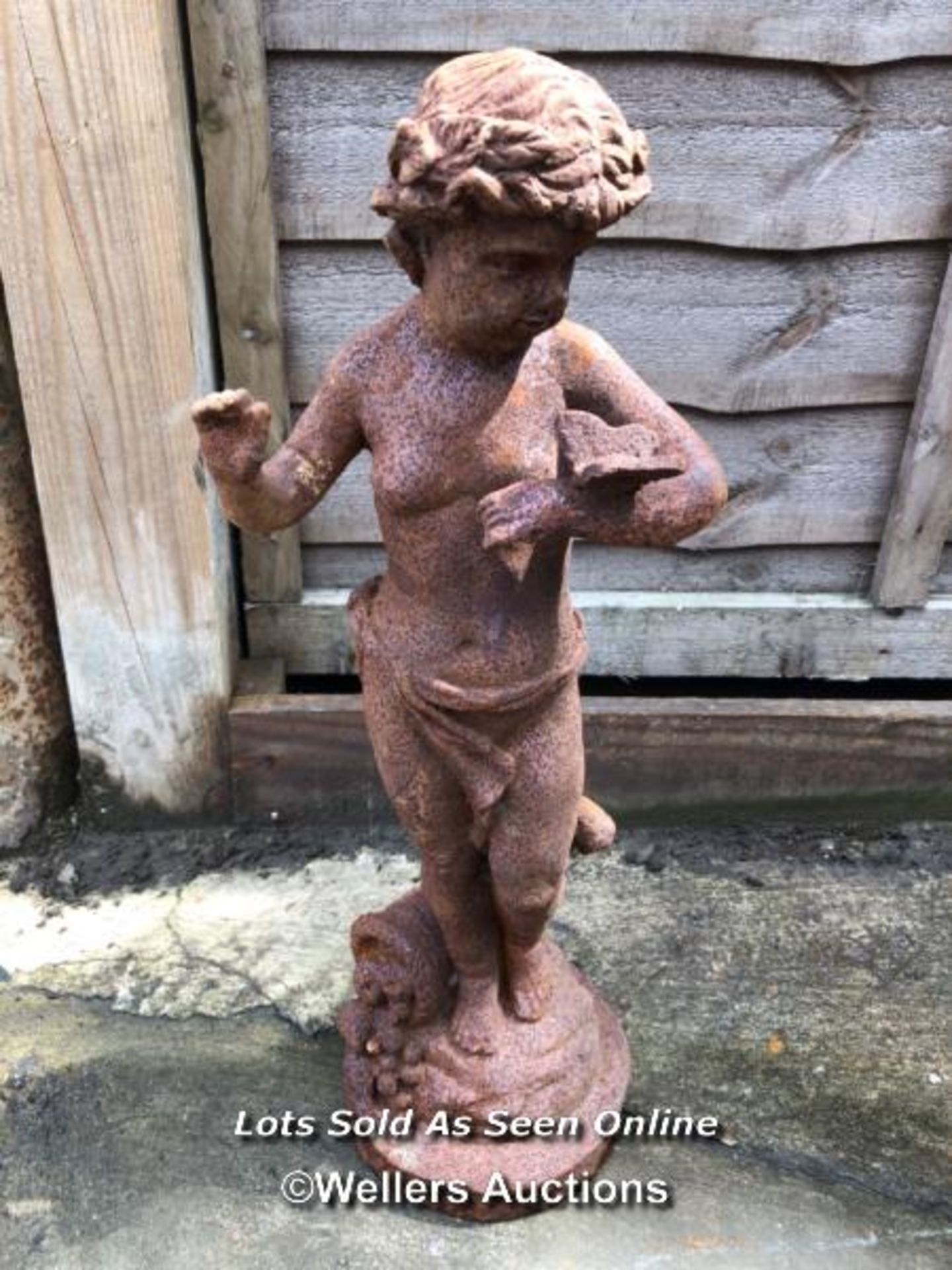 *CAST IRON CHERUB, 50CM (H) / COLLECTION LOCATION: WELLERS AUCTIONS (GU1 4SJ)