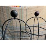 *PAIR OF GARDEN OBELISKS WITH BALL TOPS, 190CM (H) X 35CM (DIA) / COLLECTION LOCATION: WELLERS