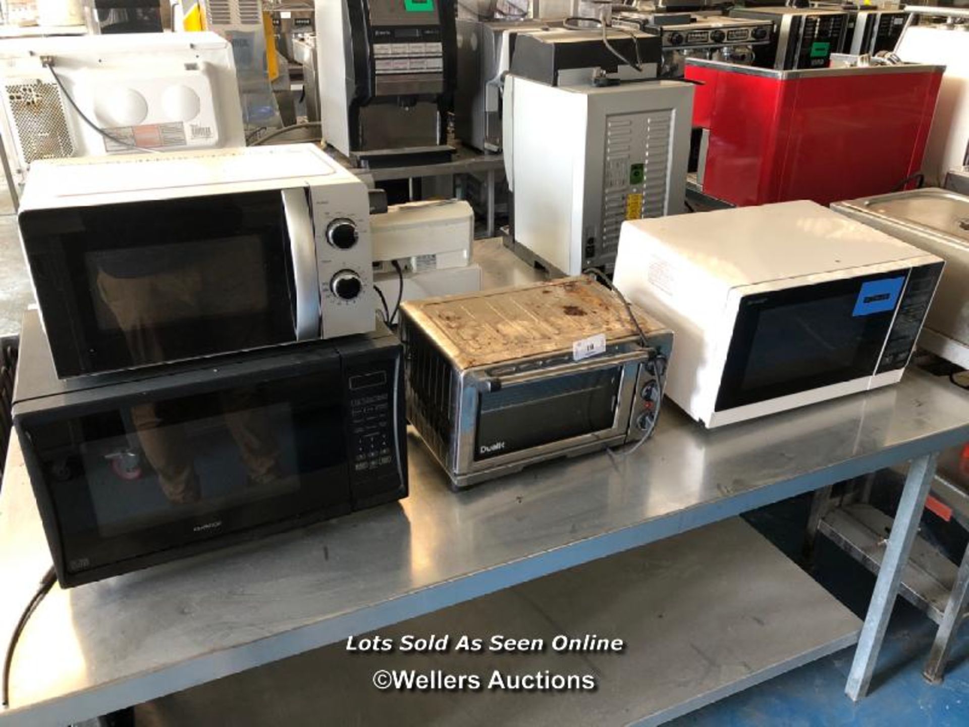 JOB LOT OF 4X MICROWAVES, BRANDS INCL. SHARP, KENWOOD, DUALIT / COLLECTION LOCATION: PETERBOROUGH (