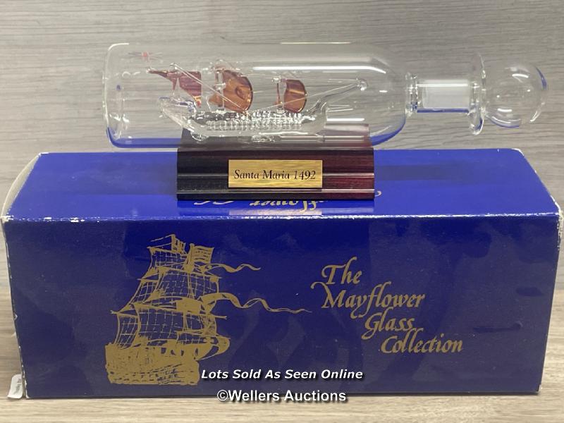 Mayflower glass ship in a bottle "Santamari" boxed