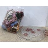 BAG OF SCARVES, ONE GLASS PLATE WITH FLORAL DESIGN