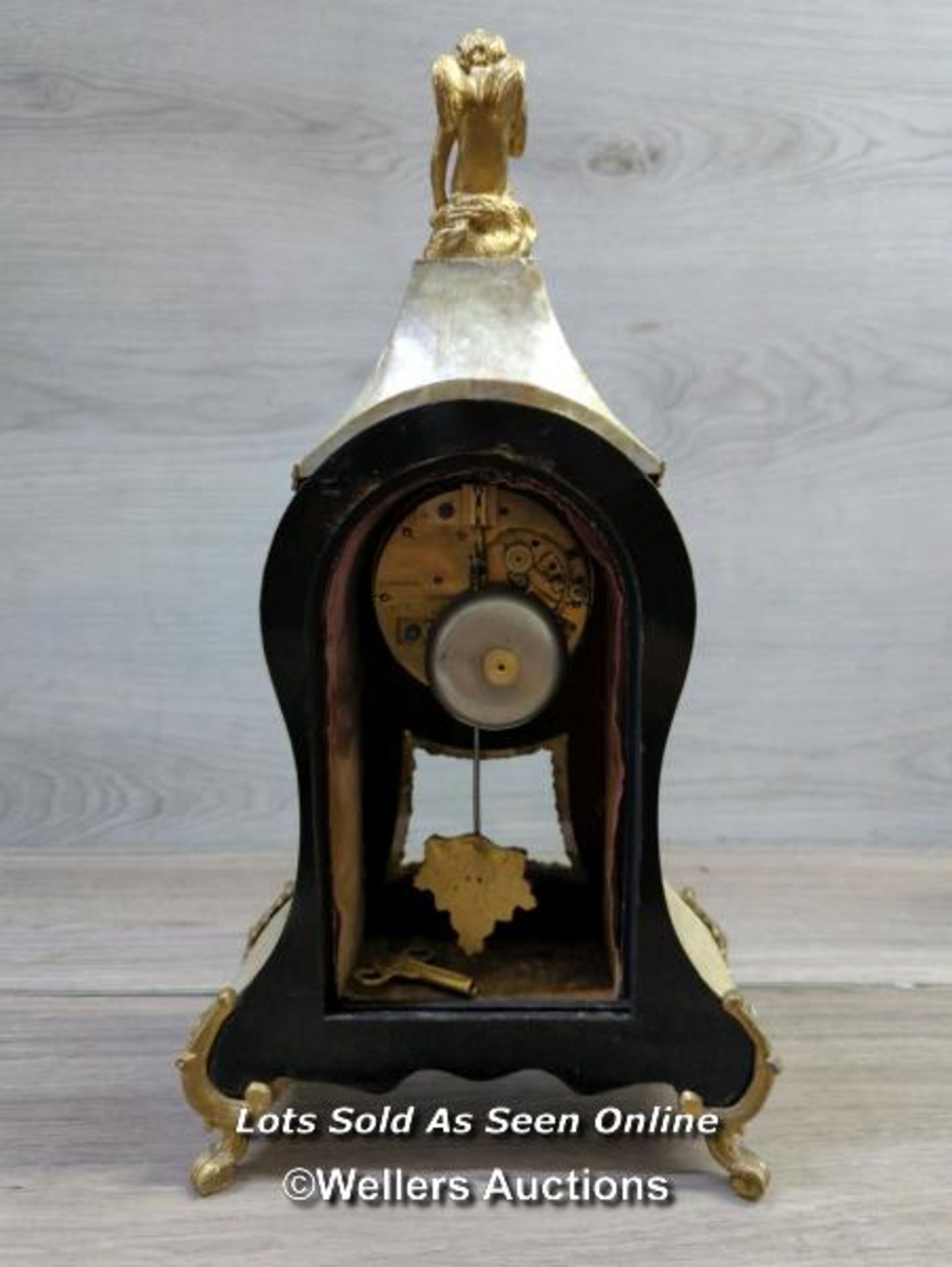 *ANTIQUE FRENCH BOULLE CLOCK RARE MOTHER OF PEARL BERGER PARIS / WITH KEY - Image 5 of 16