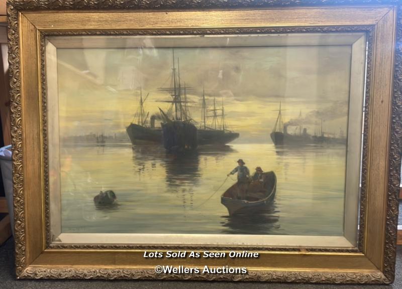 H.C. WILDER, FRAMED OIL ON CANVAS " EVENING NEAR GRAVESEND", SIGNED, 96 X 66CM