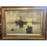 H.C. WILDER, FRAMED OIL ON CANVAS " EVENING NEAR GRAVESEND", SIGNED, 96 X 66CM