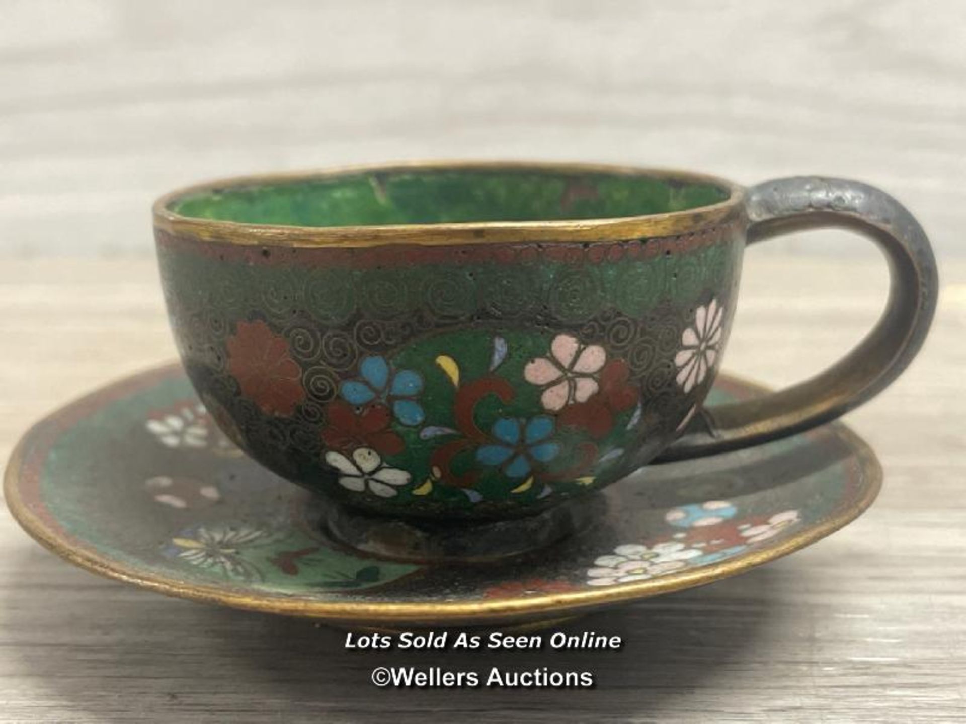 SMALL CHINESE CLOISSONNE CUP & SAUCER