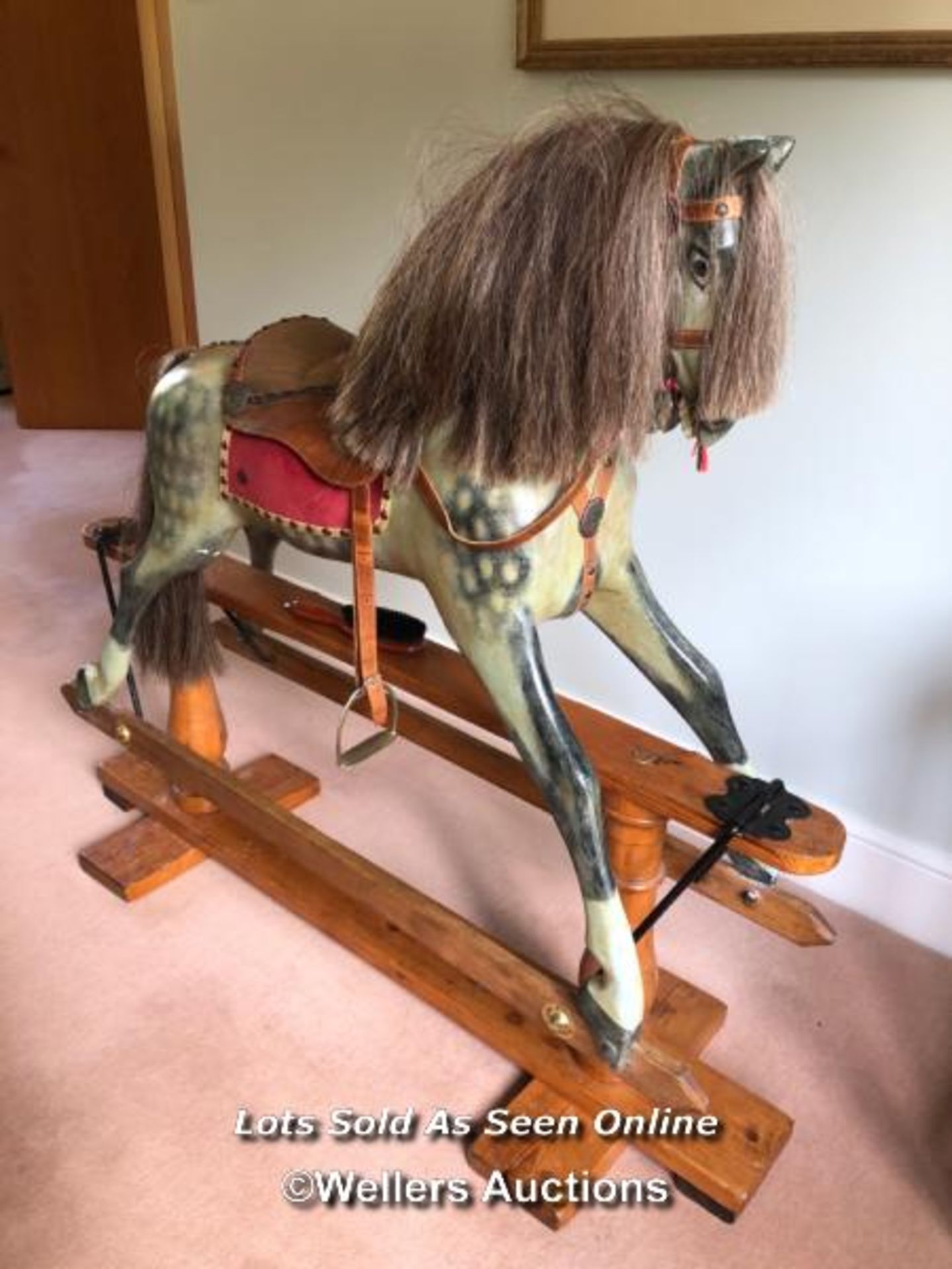 ANTIQUE ROCKING HORSE, BY F.H. AYRES LONDON C1910 - 1920, RESORED IN 1990, 128 X 40 X 110CM,
