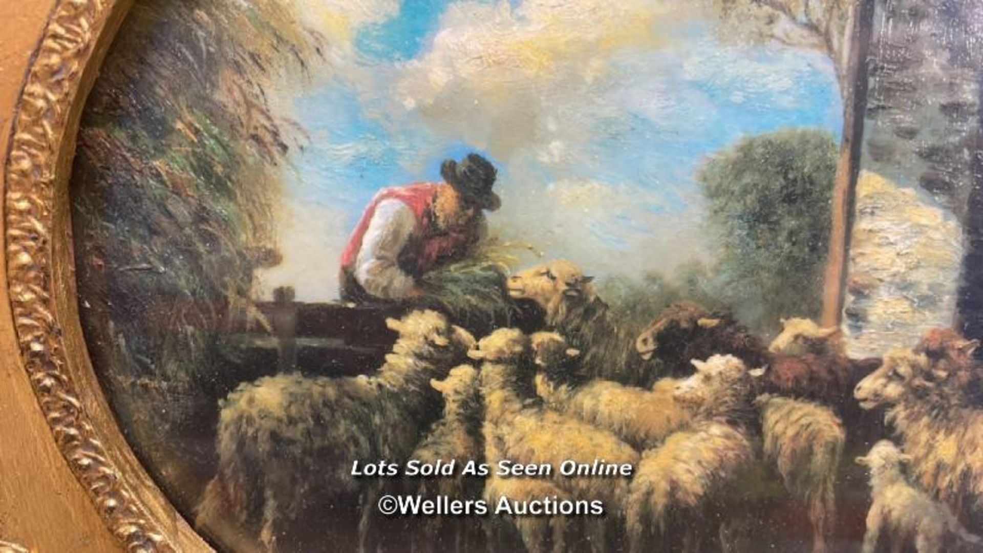 FRAMED VARISHED PRINT OF A FARMER AND SHEEP, 24 X 19CM - Image 2 of 3