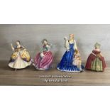 FOUR ROYAL DOULTON FIGURINES - CHRISTINE, AUTUMN BREEZE, THE PUPPETEER AND DAINTLY MAY NO.793086