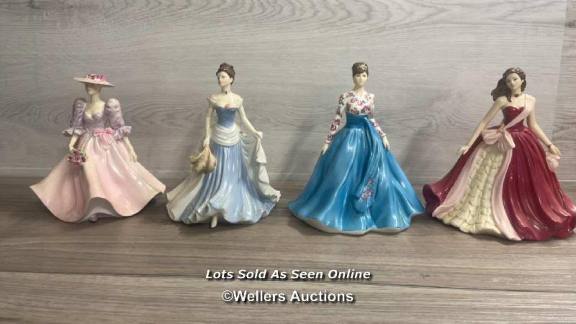 FOUR COALPORT FIGURINES - BARBARA ANN, VICTORIA, THE ROYAL BALL AND LAUREN