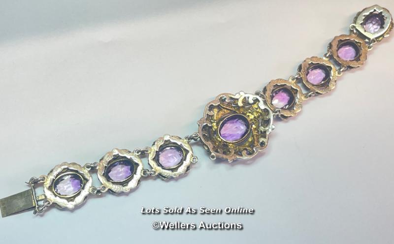 MATCHING NECKLACE & BRACELET WITH AMETHYSTS AND SEED PEARLS, CENTRAL AMETHYST MEASURES 13.5MM X 8. - Image 6 of 6