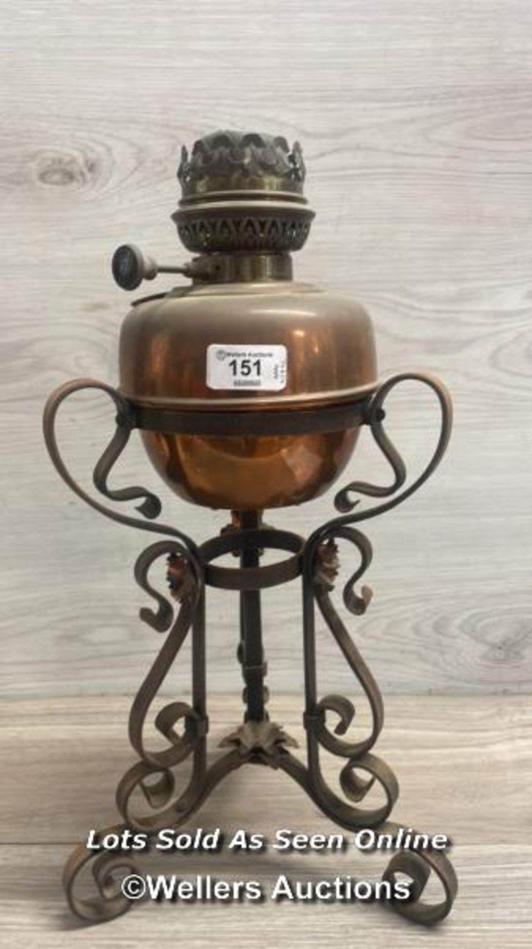 *CAST IRON AND COPPER OIL LAMP