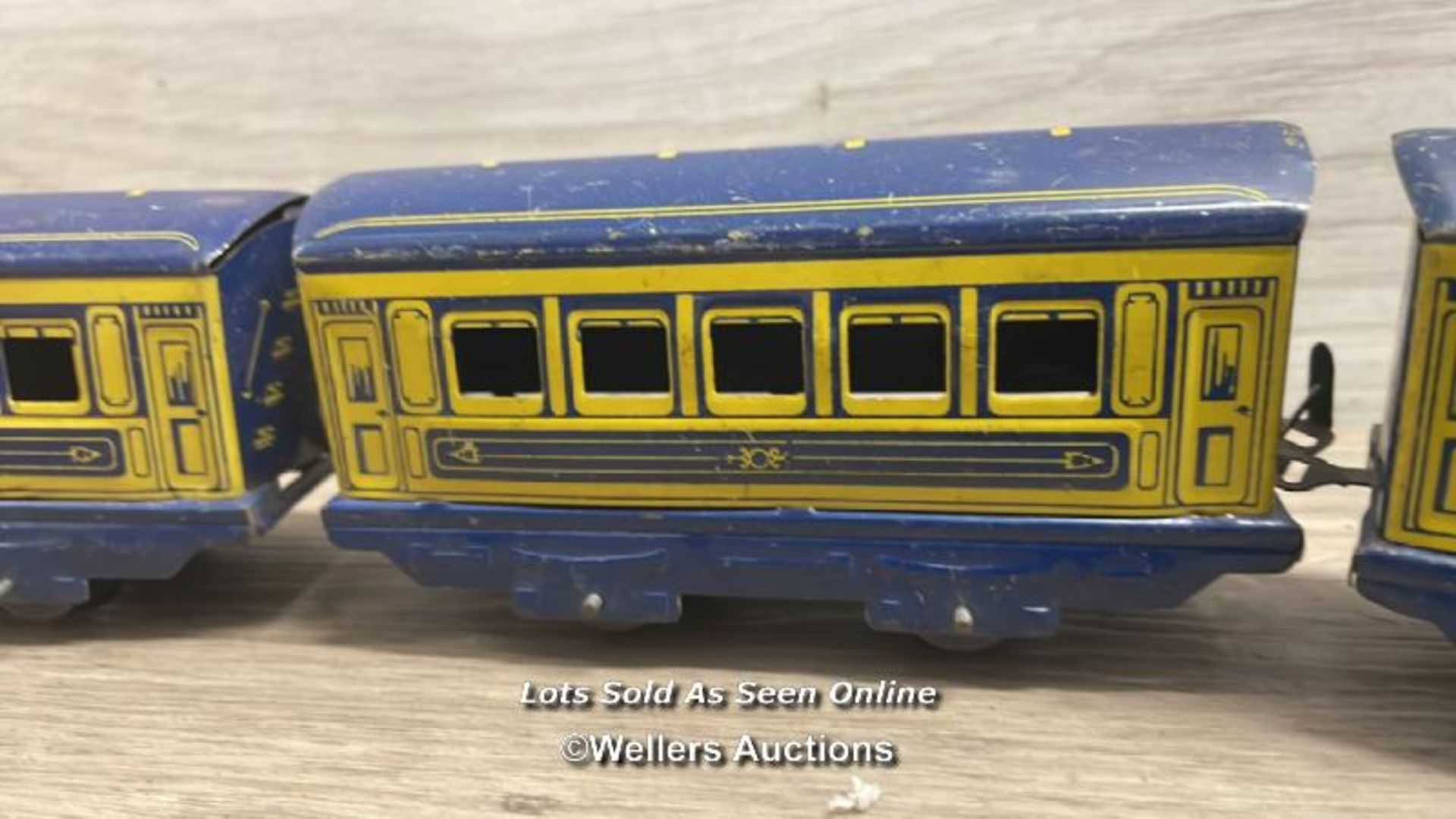 TIN TOY TRAINS WITH TRACKS AND BLOCK STATION - Image 9 of 12