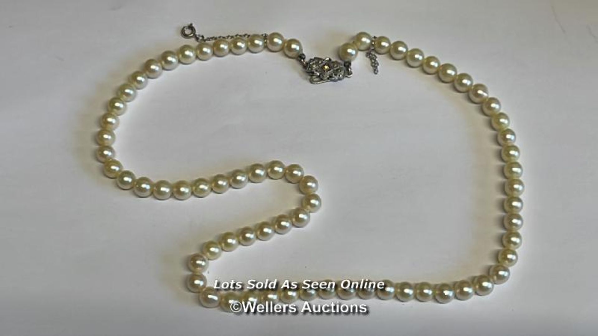 *ART DECO NECKLACE CULTURED AKOYA PEARLS SILVER 835 PASTE CLASP