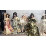 FIVE LARGE PORCALAIN DOLLS TALLEST 57CM HIGH