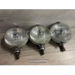 VINTAGE AUTOMOTIVE - THREE MATCHING LUCAS CIRCULAR HEADLIGHTS