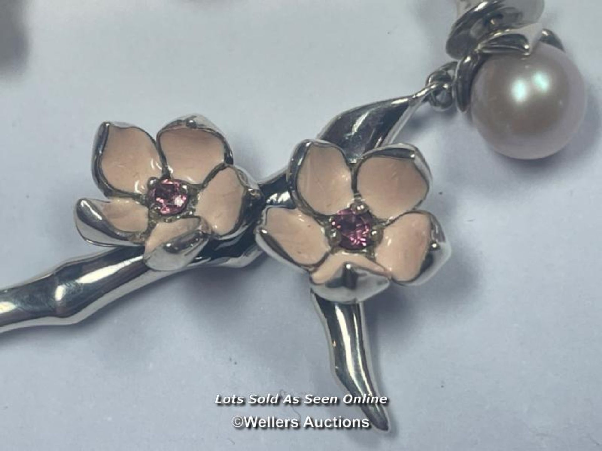 *SHAUN LEANE CHERRY BLOSSOM EARRINGS PINK PEARL ENAMEL SMALL DROP - Image 2 of 5