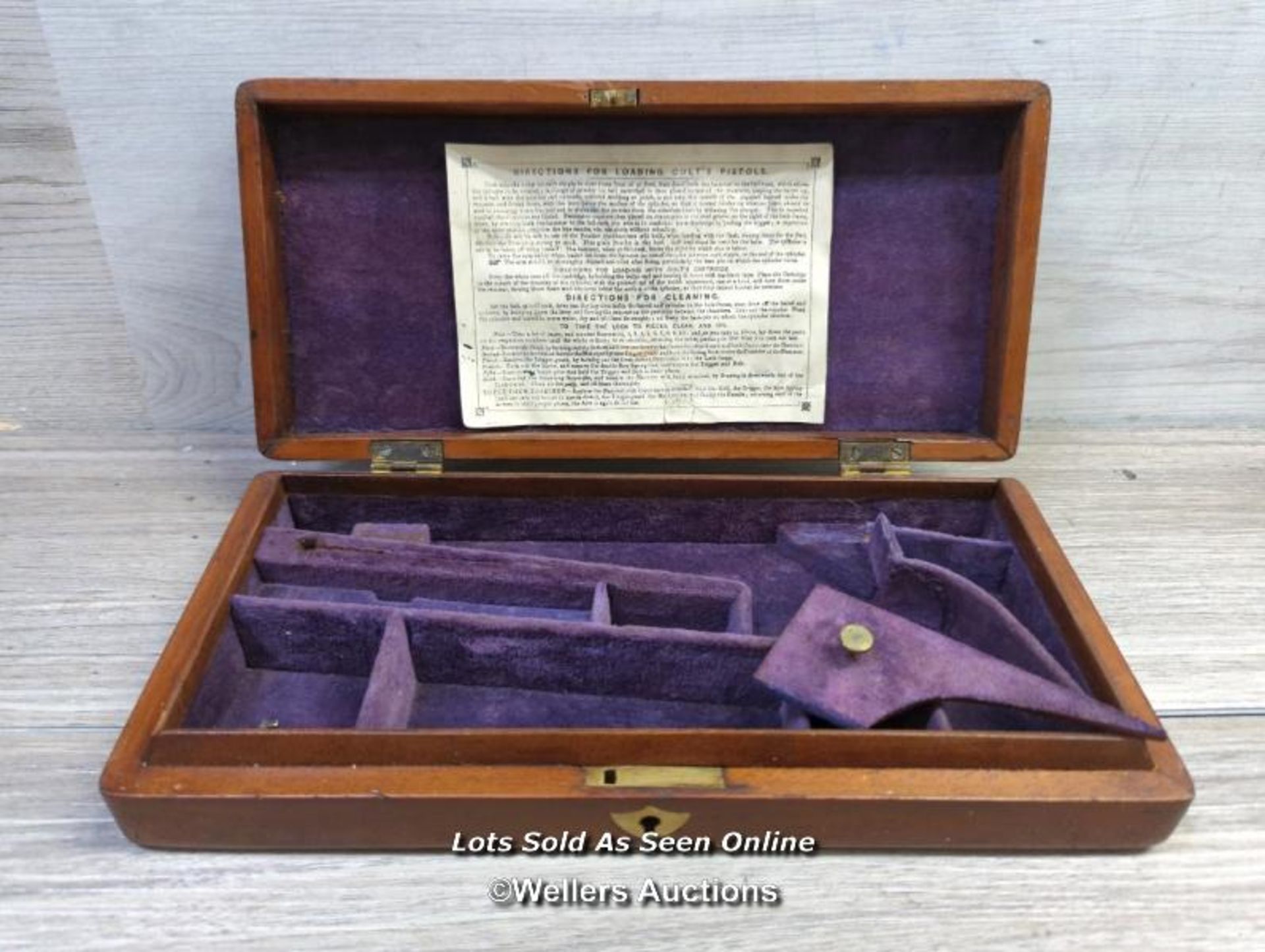 *ANTIQUE MAHOGANY CASE, TAKES A 6" 1849 POCKET COLT .31 CALIBRE GUN BARREL