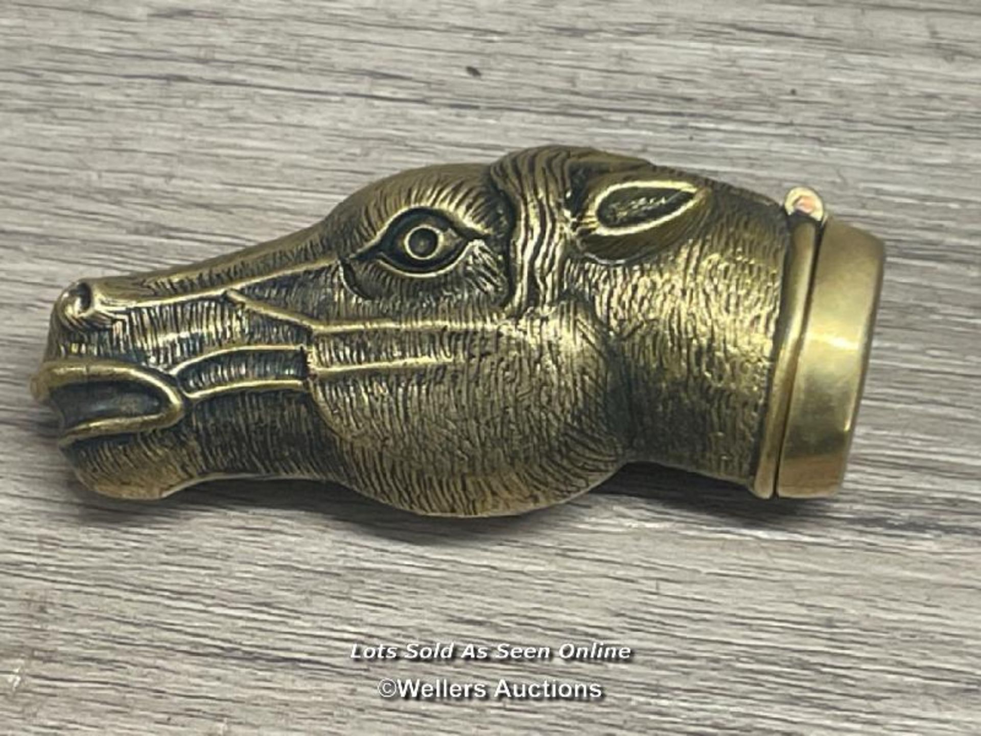 BRASS VESTA CASE IN THE FORM OF A HORSES HEAD,