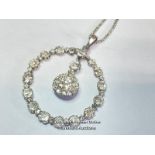OLD CUT DIAMOND PENDANT IN WHTE METAL COMPRISING A CIRCLE OF DIAMONDS AND CLUSTER OF DIAMONDS
