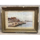 VINTAGE STUART LLOYD PRINT OF A HARBOUR SCENE IN A LARGE OLD FRAME, 45 X 28CM