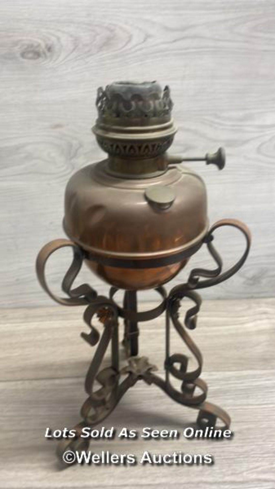 *CAST IRON AND COPPER OIL LAMP - Image 2 of 2