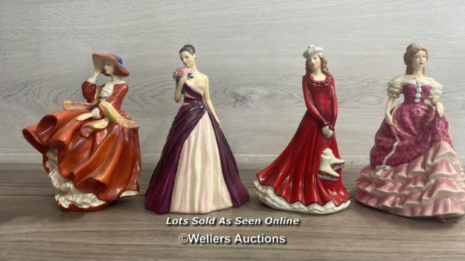 FOUR ROYAL DOULTON FIGURINES - TOP OF THE HILL, WITH LOVE, SKATING SEASON AND SWEET SIXTEEN