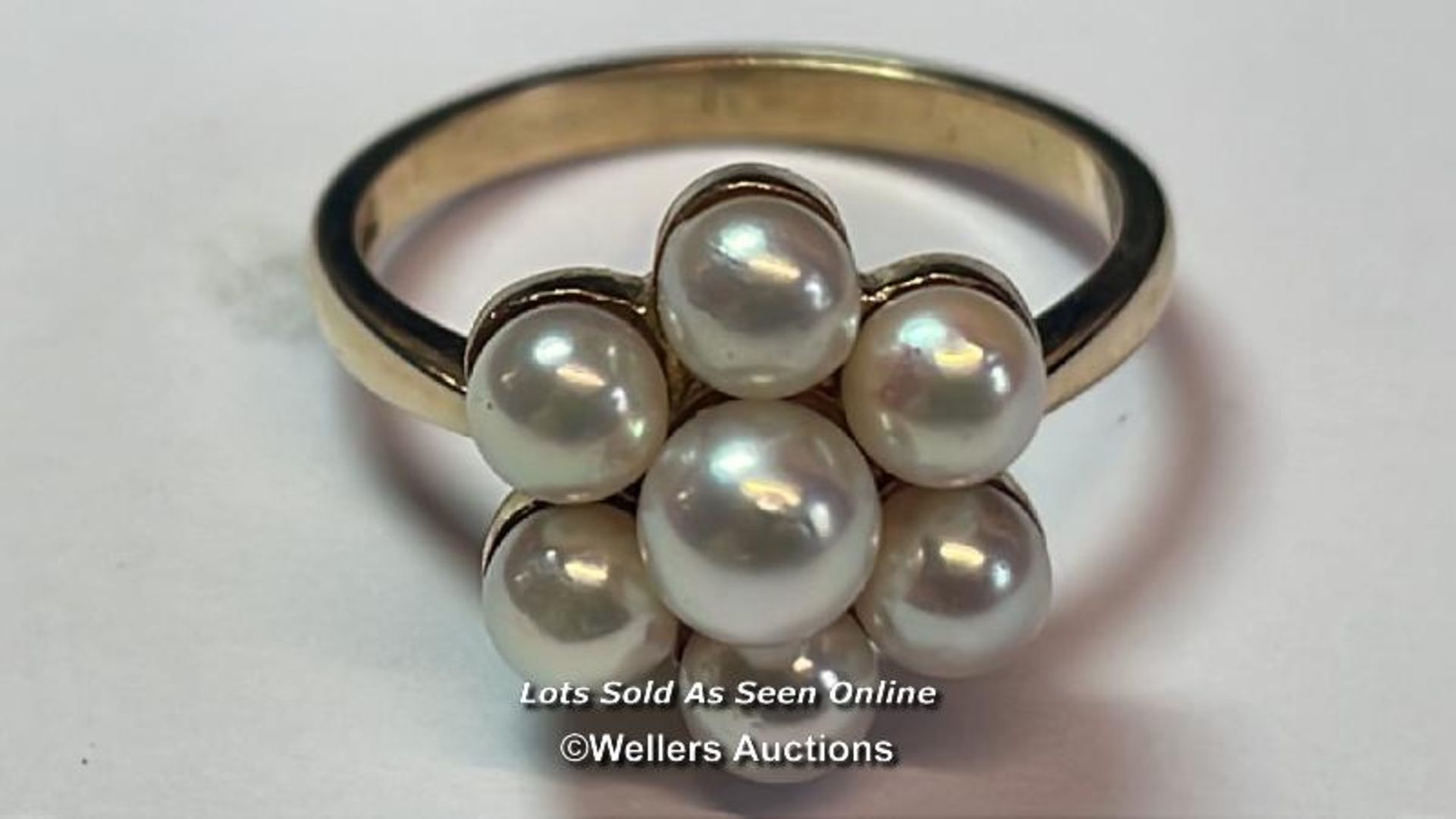 *9CT YELLOW GOLD PEARL CLUSTER RING SIZE M HALLMARKED / SF - Bild 2 aus 5