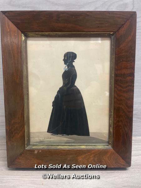 ANTIQUE SILHOUETTE PICTURE, INDISTINCT SIGNATURE, 17.5 X 23CM