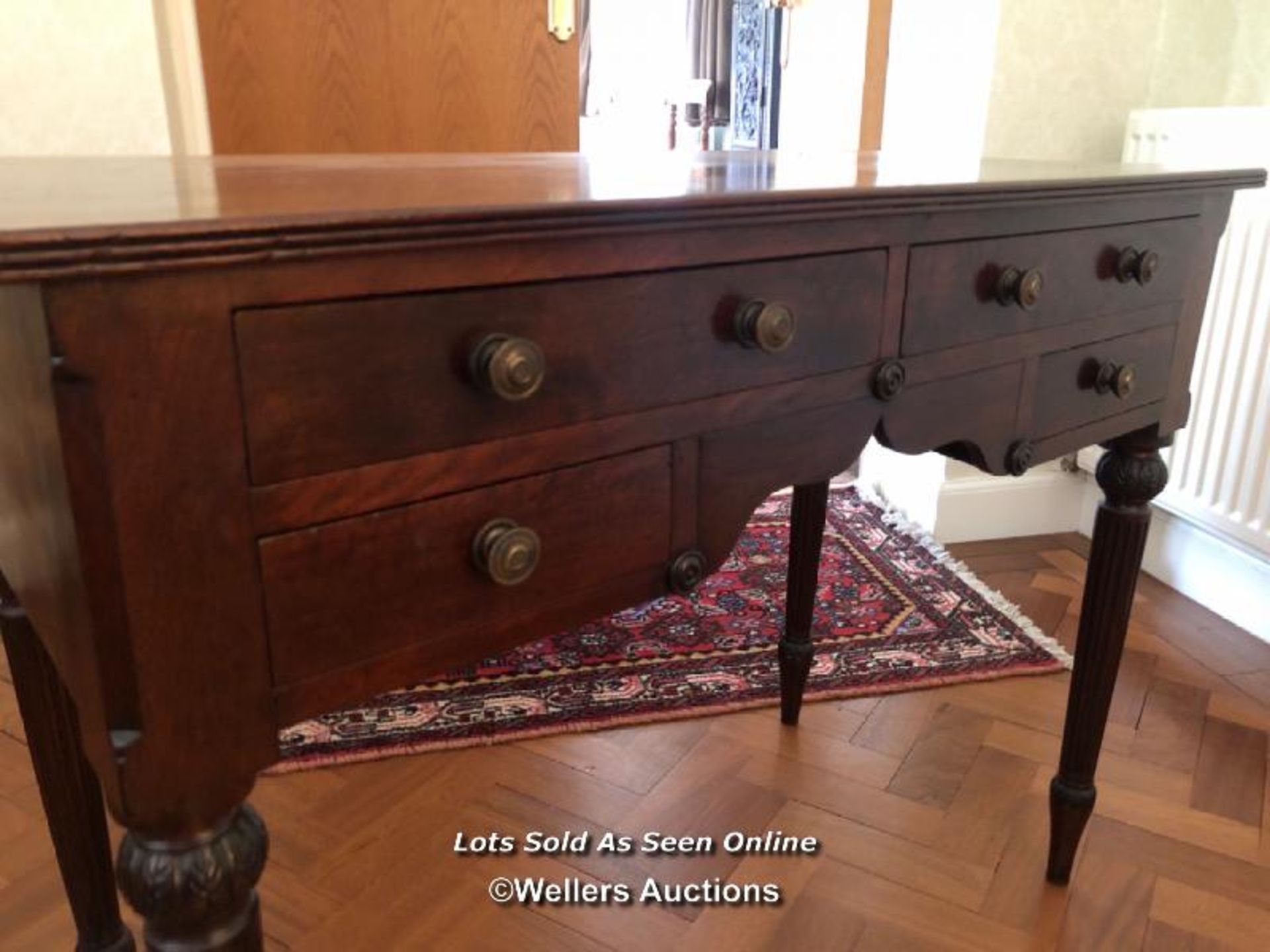 VICTORIAN SIDE TABLE OF FOUR DRAWERS ON TURNED LEGS, 91 X 71 X 46CM, COLLECTION FROM GU5 - PRIVATE